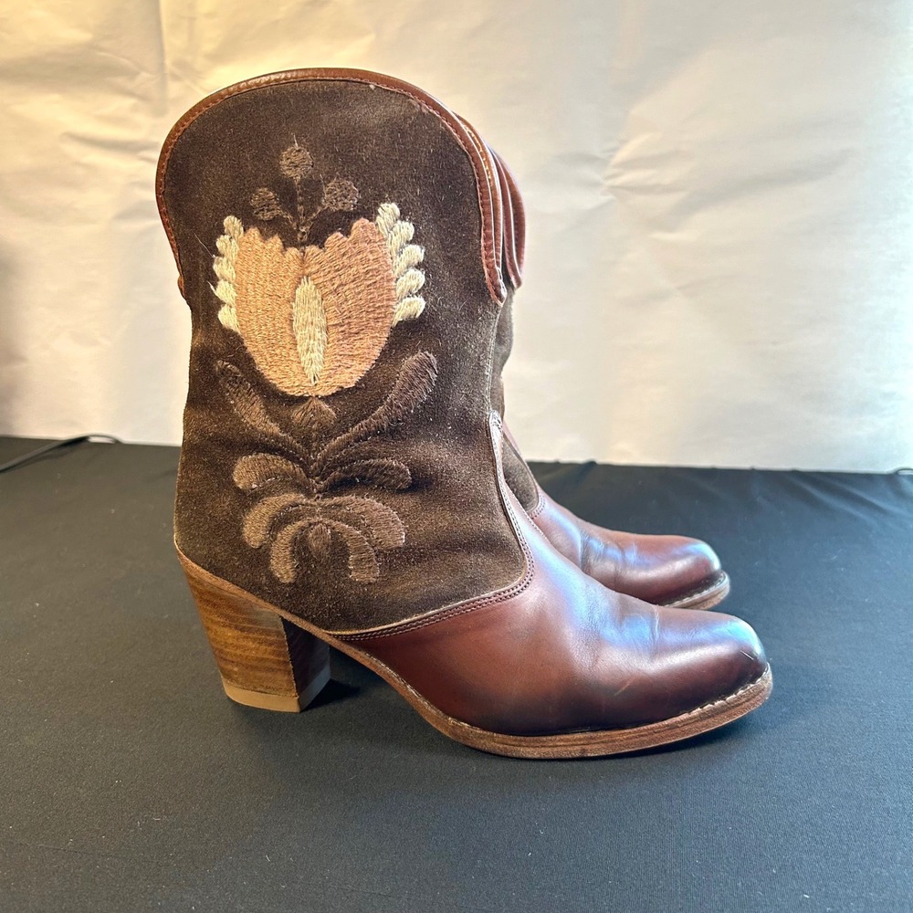 vintage tino ferrario lighthouse brown suede embroidered flower boots womens 6.5